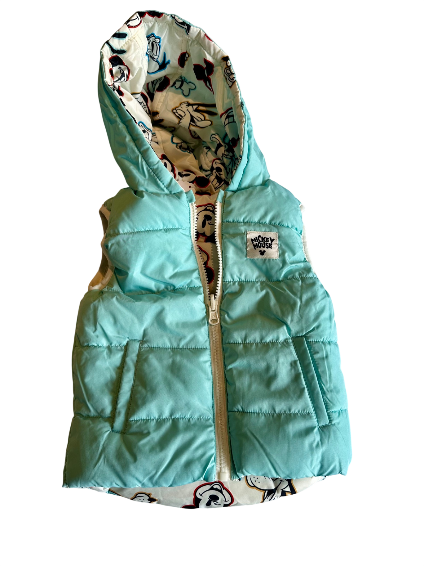 umkehrbares Gilet/Weste, 80/86, Primark, hellblau/weiss/Disney Print