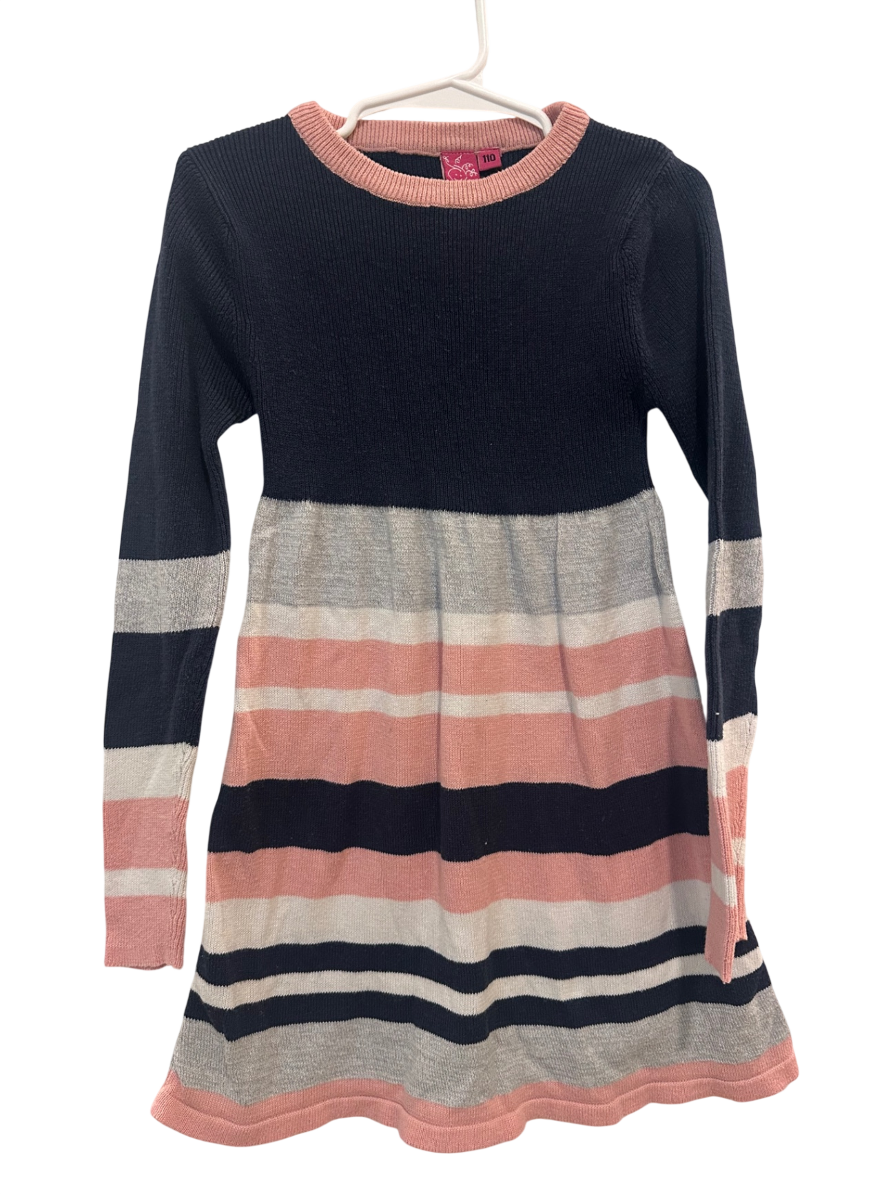 Kleid langarm, 110, blauschwarz/rosa/grau