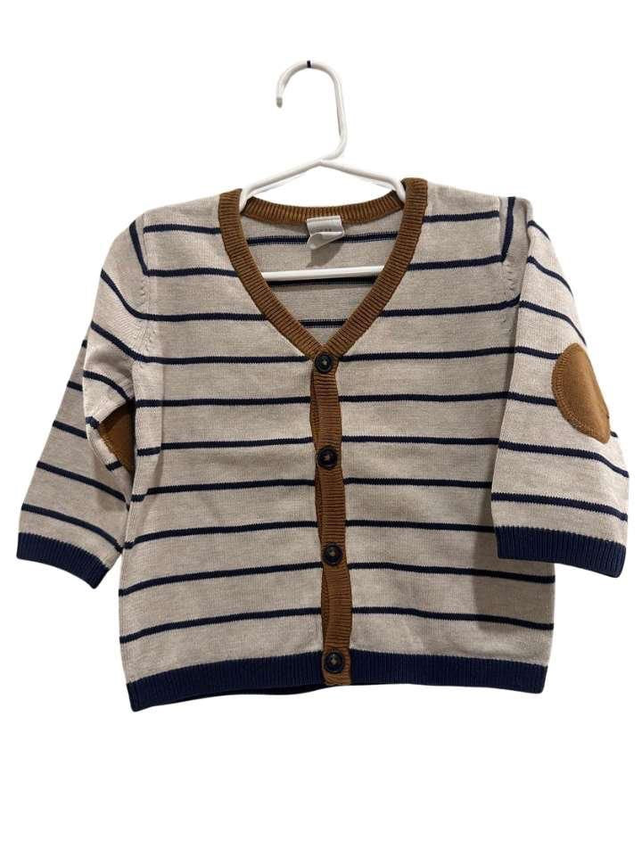 Strickjacke, 80, H&M, beige/dunkelblau/gestreift