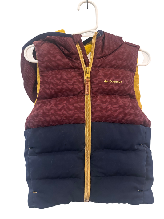 Gilet/Weste, 86/92, Quechua, dunkelrot, blau, senfgelb