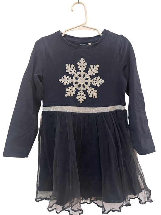 Kleid langarm mit Tüllrock, 110, name it, schwarz/Glitzer Schneeflocke
