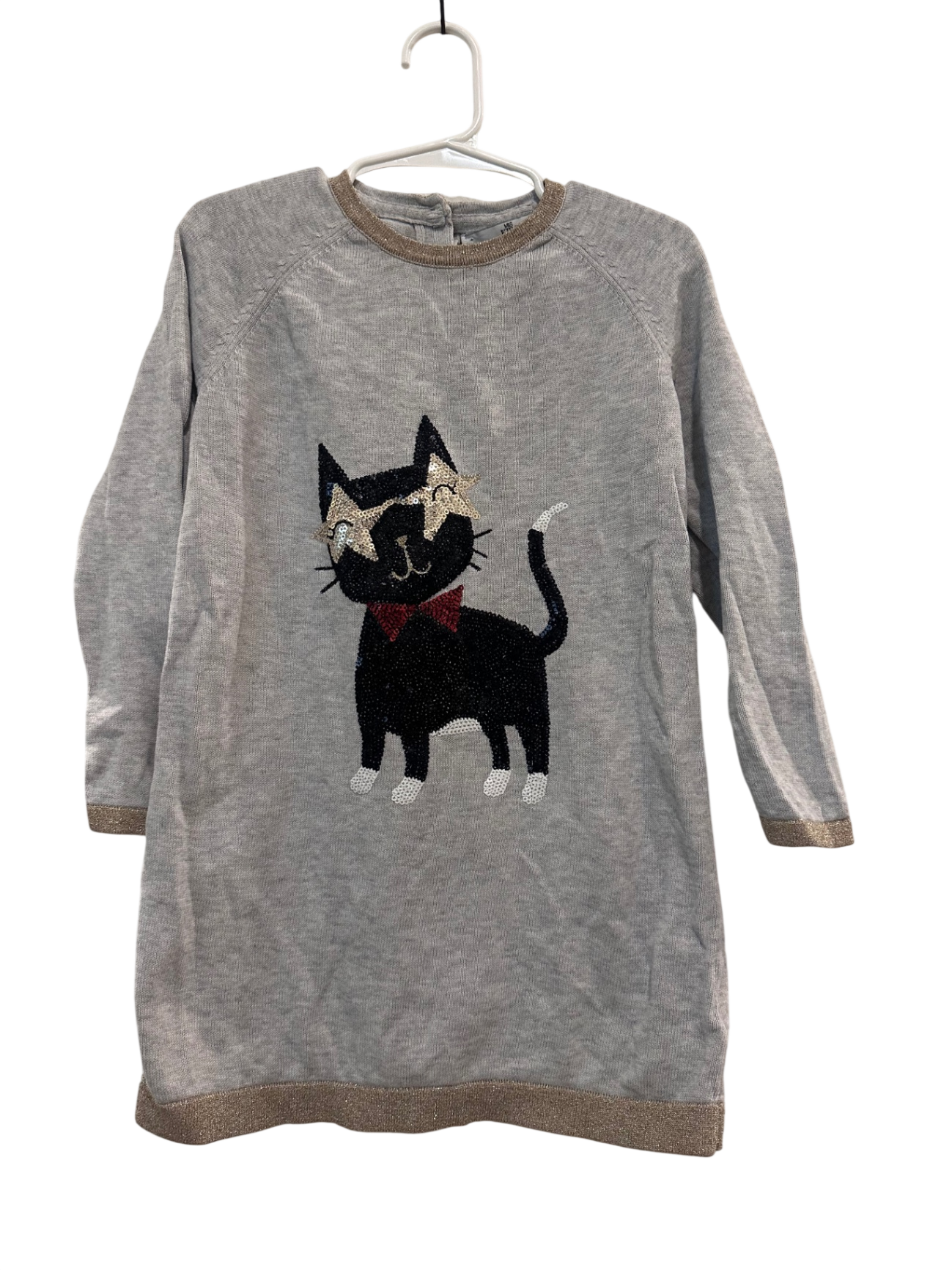 Strickkleid langarm, 104, Marks&Spencer, grau/Pailetten Katze