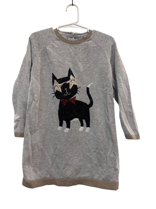 Strickkleid langarm, 104, Marks&Spencer, grau/Pailetten Katze
