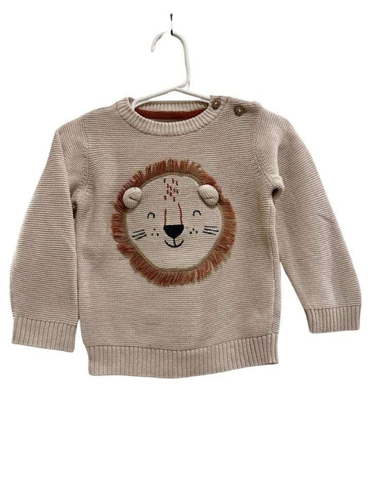 Strickpullover, 80, C&A, beige/Löwe bestickt