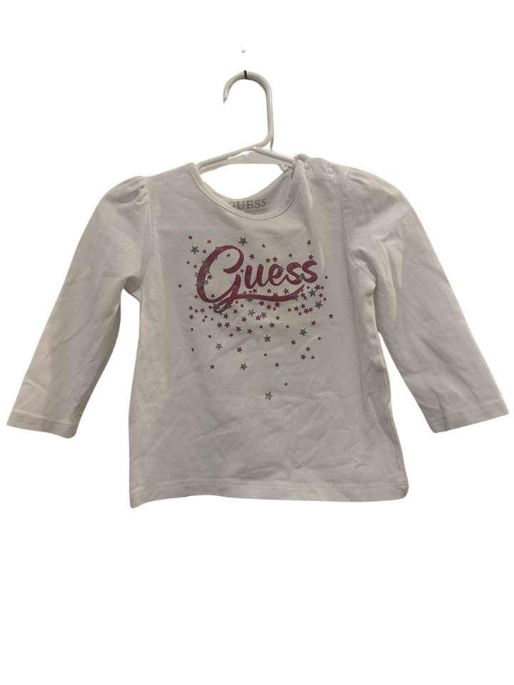 Langarmshirt, 80, Guess, weiss /rot-silber Glitzer