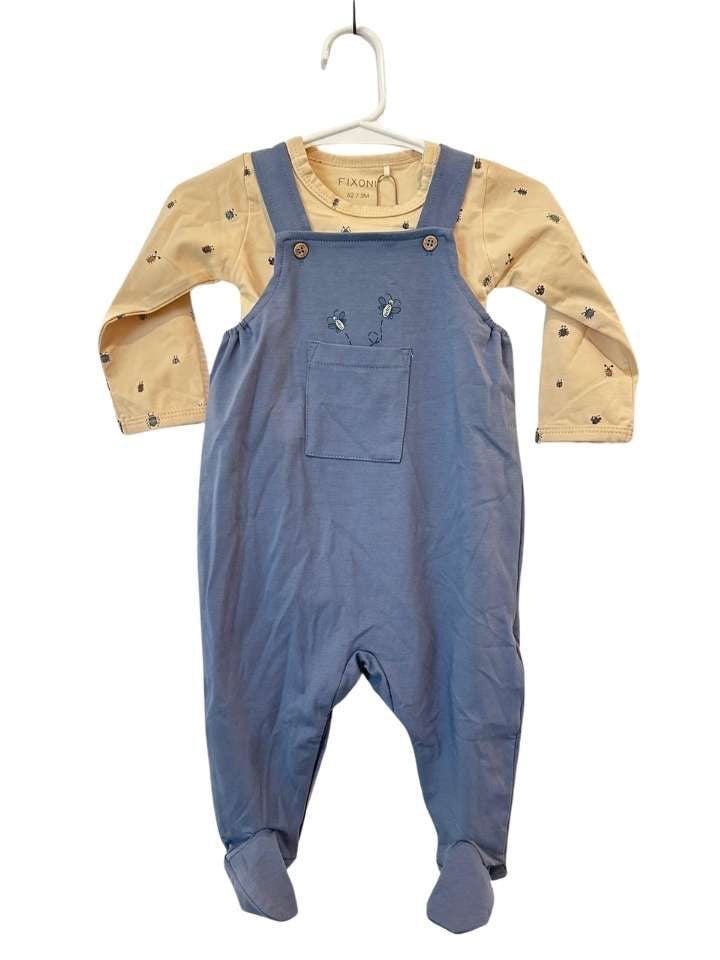 Set Body&Romper, 62, Fixoni, blaugrau/beige/Käfer