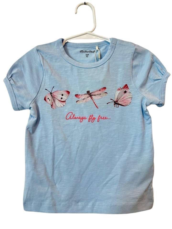 T-Shirt, 92, minymo, hellblau/Schmetterling