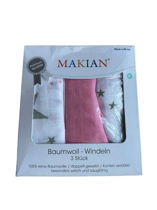 Baumwoll-Windeln/Nuschis, Neu, 80x80cm, Makian, rosa/weiss/Sterne