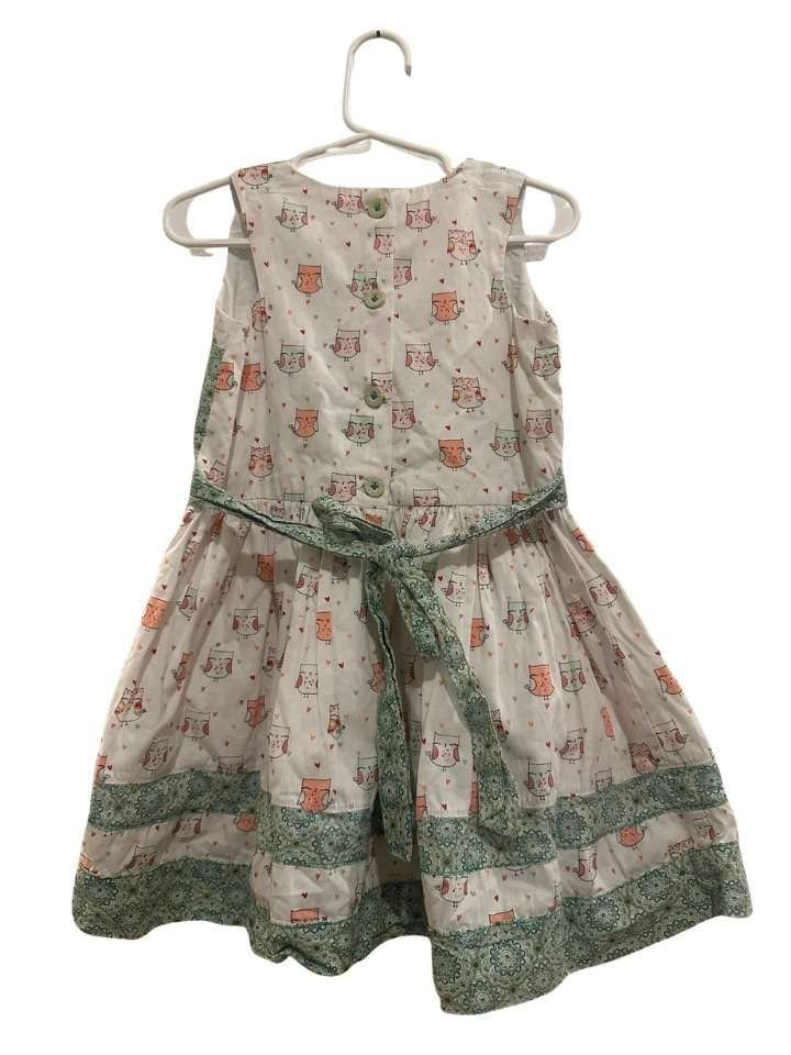 Kleid, weiss/Eulen/grün/Muster
