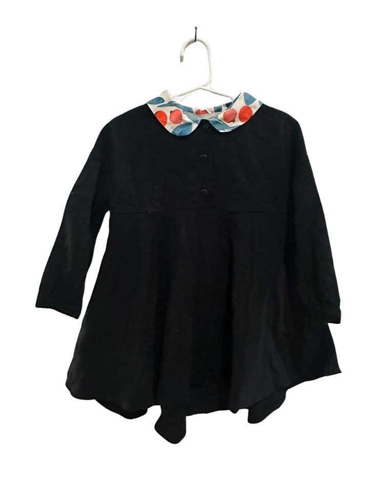 Kleid, 104, Popelin, schwarz mit buntem Kragen